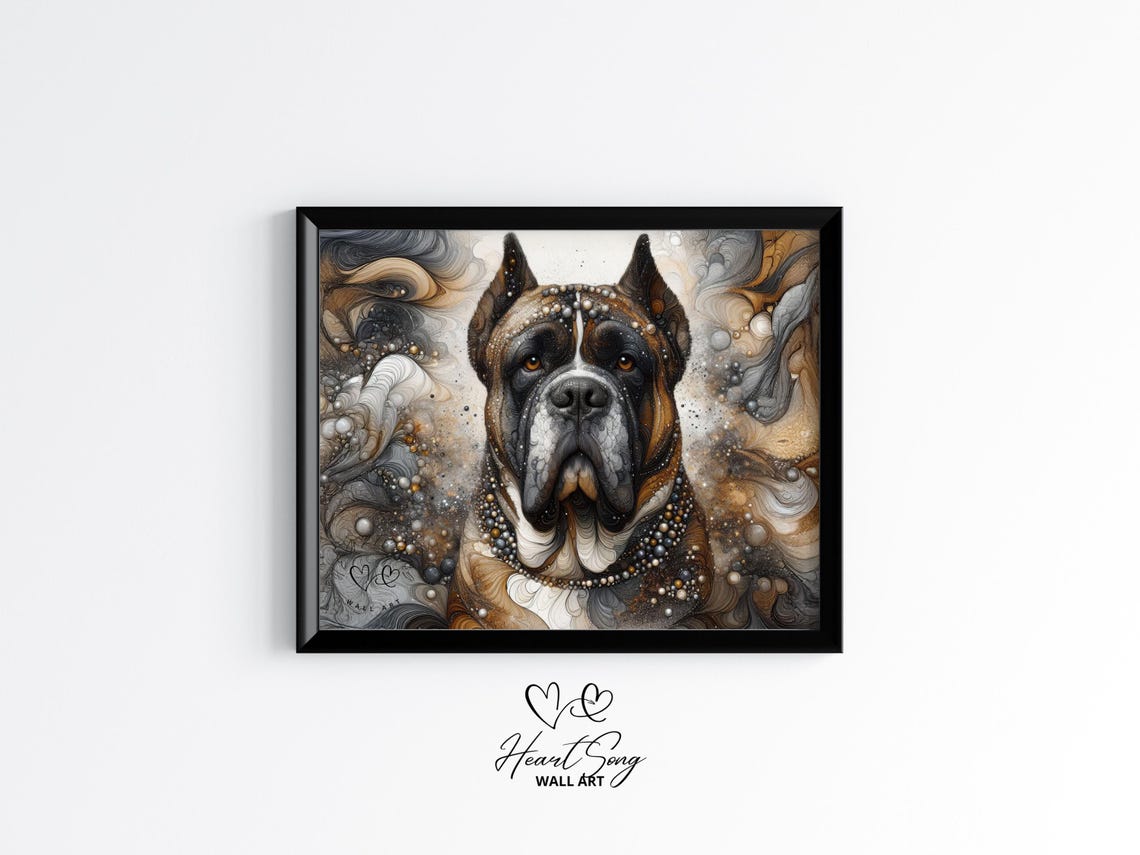 Cane Corso Dog Portrait Front View Alcohol Ink Painting Poster