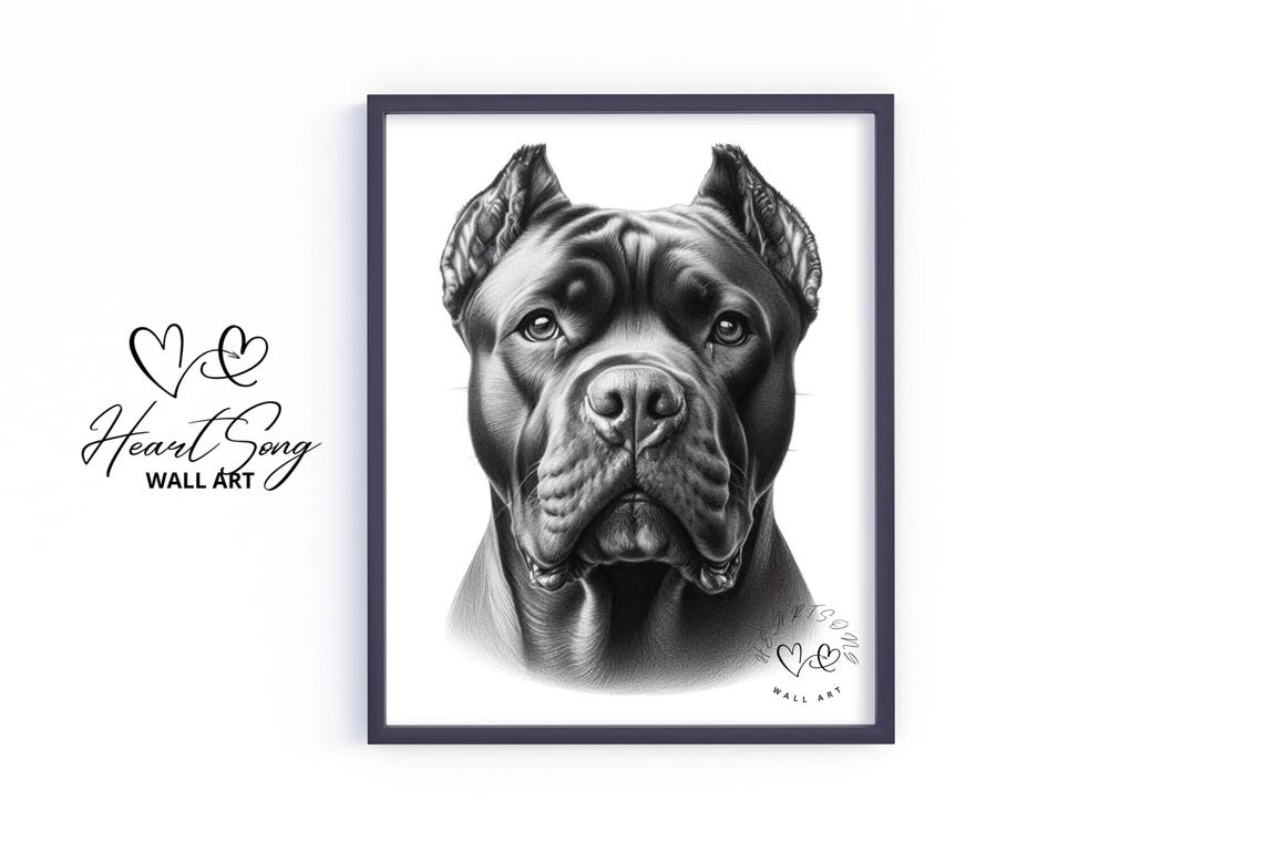 Cane Corso Black Cozy Pencil Sketch Dog Portrait Rustic Wall Art