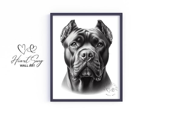 Cane Corso Black Cozy Pencil Sketch Dog Portrait Rustic Wall Art