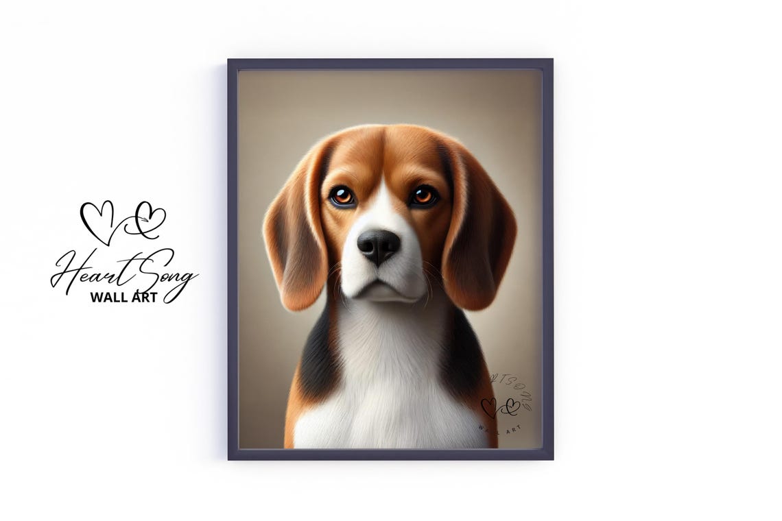 Beagle Puppy Portrait Rustic Pet Painting Warm Neutral Dog Poster