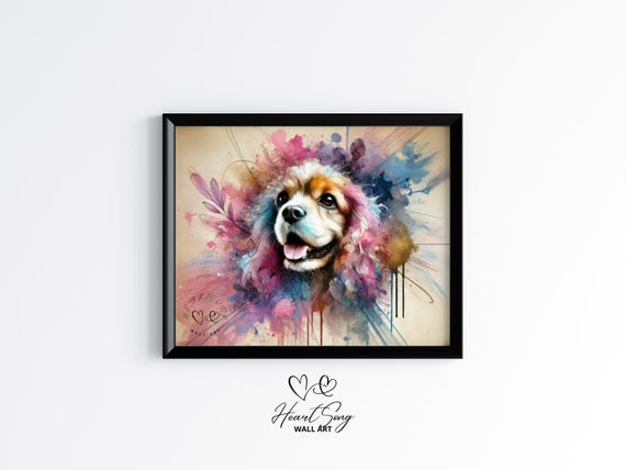 Cocker Spaniel Dog Art Watercolor Pet Portrait Vibrant Painting Abstract Animal Decor 40