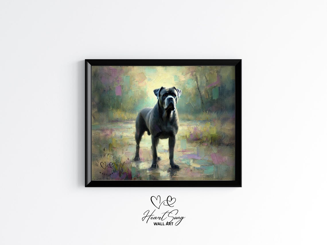 Cane Corso Standing On Moody Forest Path Painterly Dog Poster