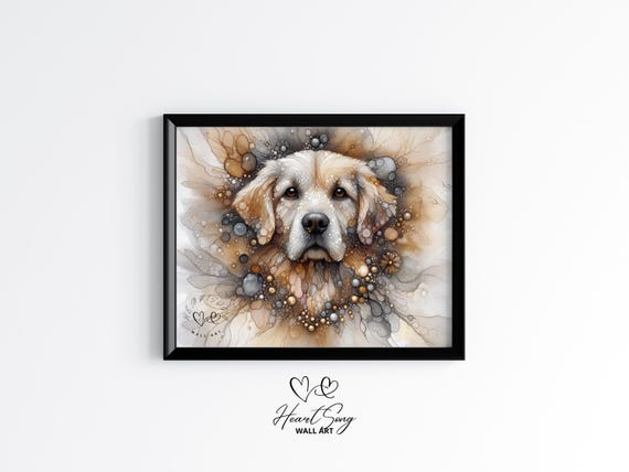 Golden Retriever Dog Painting Rustic Abstract Wall Art In Modern Alcohol Ink Finish For Decor Lovers 882