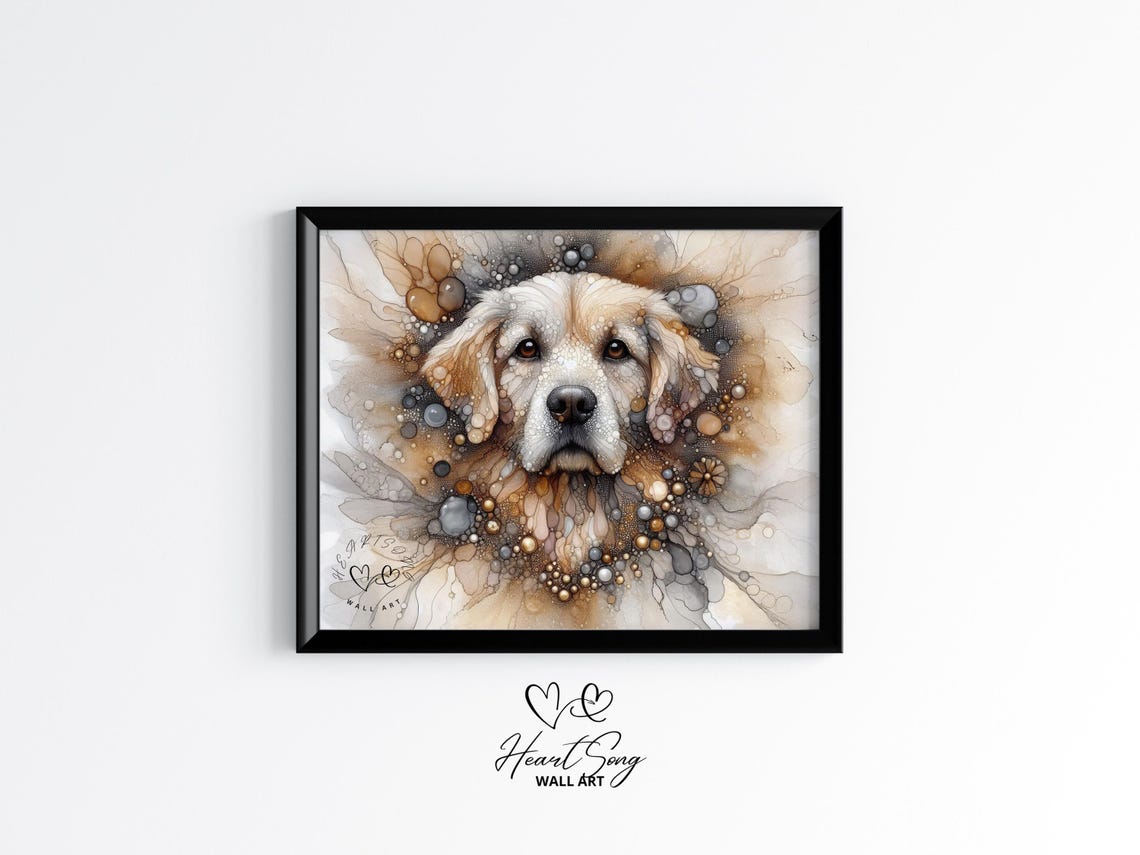 Golden Retriever Dog Painting Rustic Abstract Wall Art In Modern Alcohol Ink Finish For Decor Lovers 882