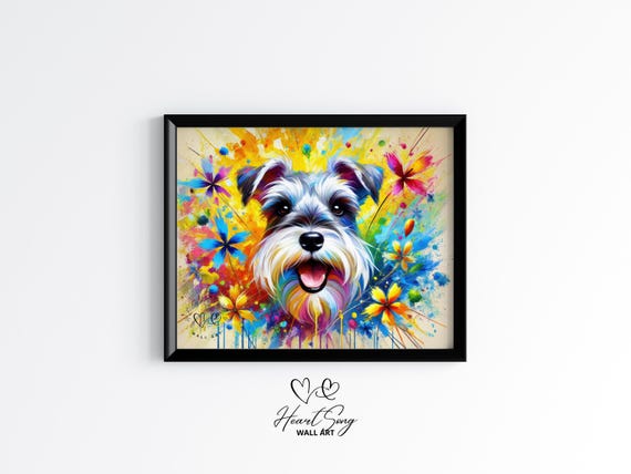 Schnauzer Dog Art Bright Expressive Painting Playful Abstract Pet Portrait Colorful Wall Decor 106