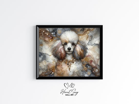 Poodle Dog Painting Rustic Abstract Wall Art With Painterly Alcohol Ink Swirls For Modern Decor Lovers 902