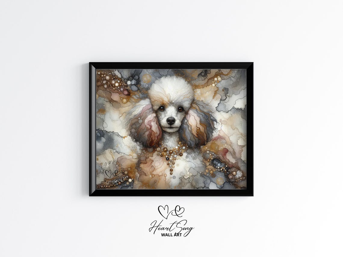 Poodle Dog Painting Rustic Abstract Wall Art With Painterly Alcohol Ink Swirls For Modern Decor Lovers 902