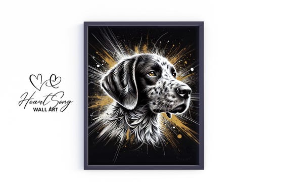 German Shorthaired Pointer Art Moody Black And Gold Dog Portrait Vintage Stylish Pet Print Elegant Decor 356