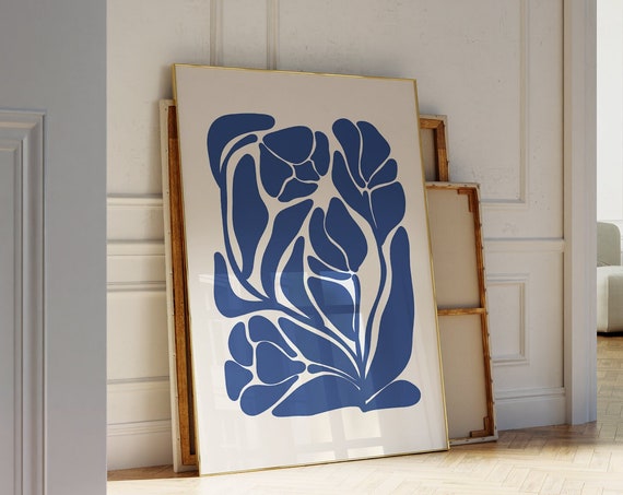 Moody Botanical Art Organic Shapes Abstract Botanical Blue Wall Art Neutral Botanical Abstract Art