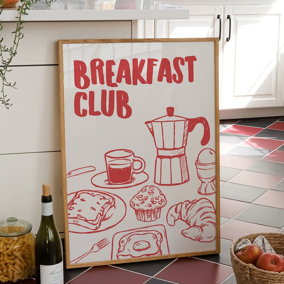 Breakfast Club Retro Red Coffee Moka Pot Kitchen Brunch Poster