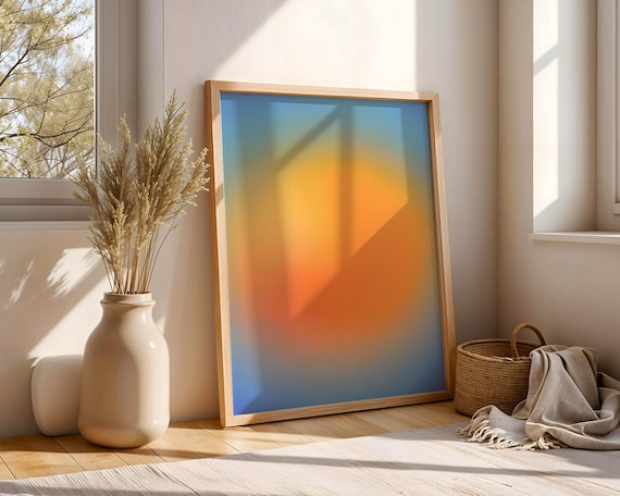 Yellow And Blue Aura Gradient Abstract Sunburst Energy Art Poster