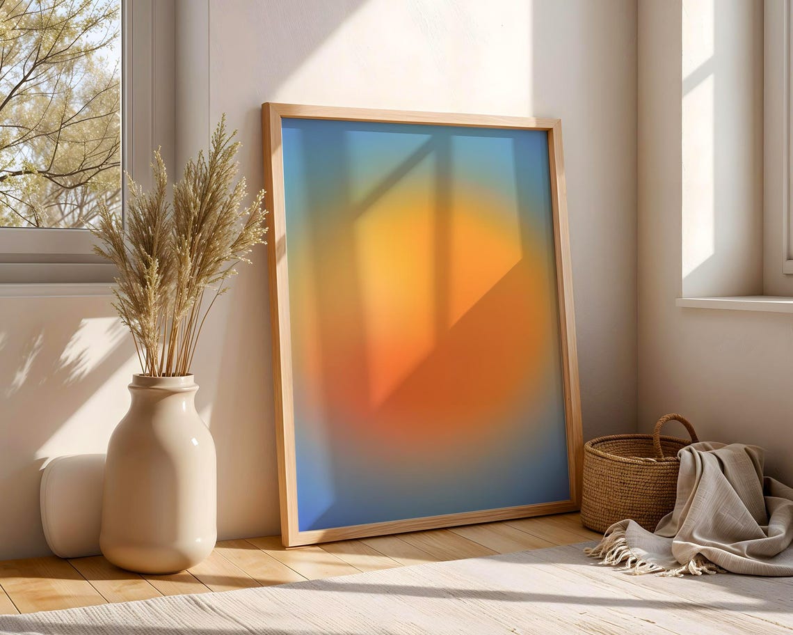 Yellow And Blue Aura Gradient Abstract Sunburst Energy Art Poster