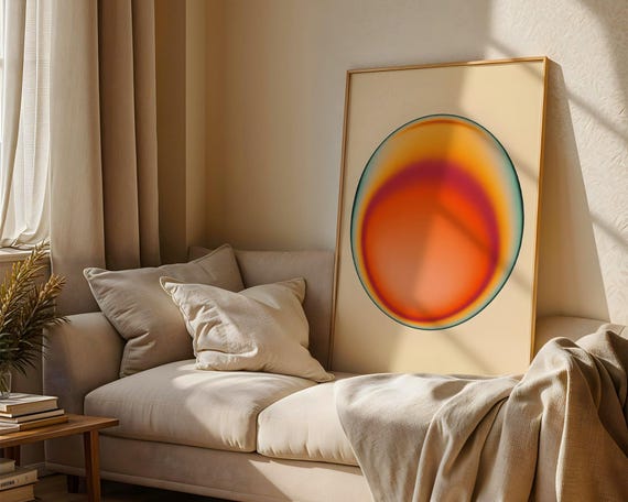 Retro Aura Sun Art Print Vibrant Orange And Teal Gradient Poster Mid Century Modern Abstract Wall Spiritual Sunburst Home Decor