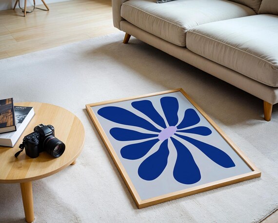 Bold Blue Daisy Flower Matisse Style Modern Botanical Poster