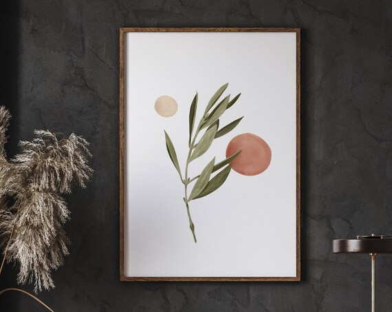 Floral Wall Art Green Orange Yellow Florist Gift Illustration Modern Print Minimalist Poster Ideal