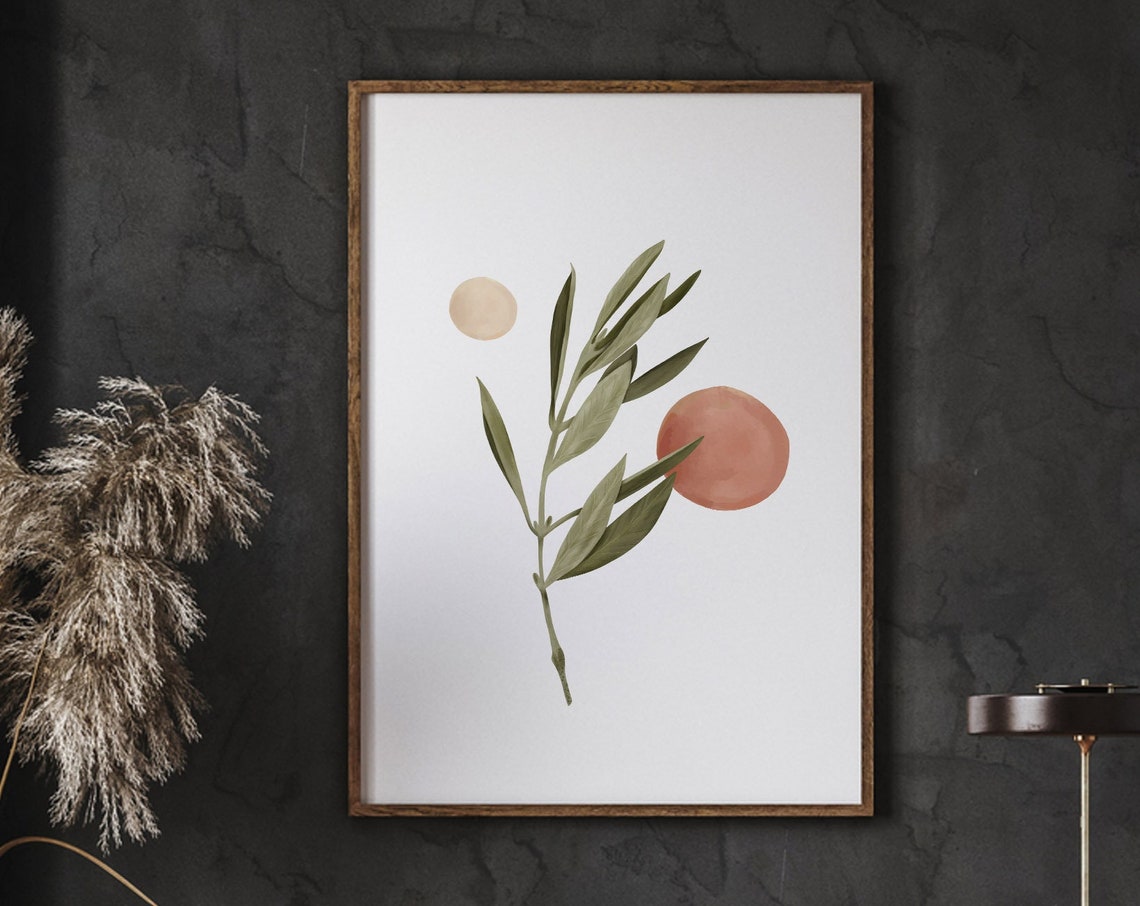 Floral Wall Art Green Orange Yellow Florist Gift Illustration Modern Print Minimalist Poster Ideal