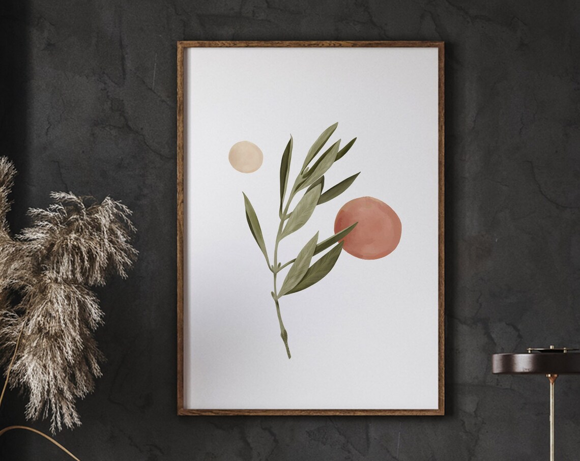 Minimalist Olive Branch Sun Modern Neutral Botanical Wall Poster
