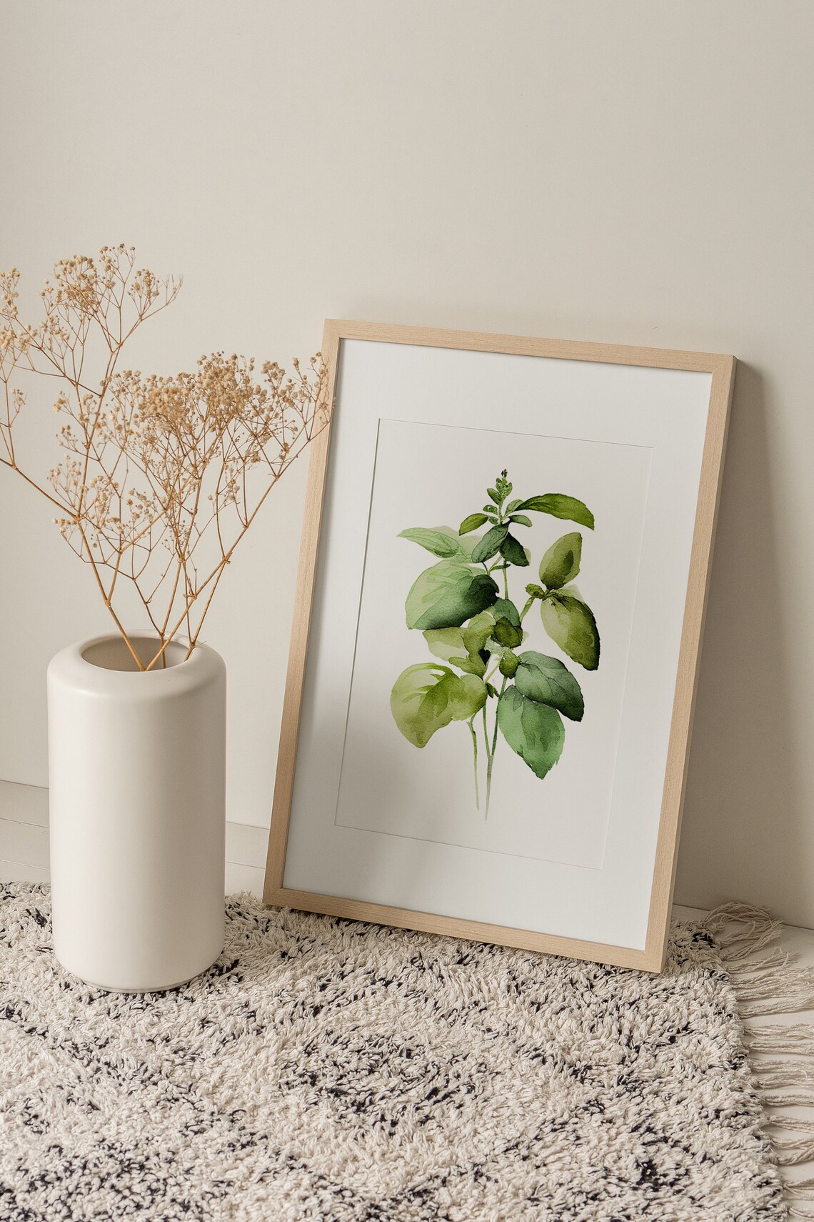 Basil Painting Watercolor Art Print, Botanical Kitchen - Image 4