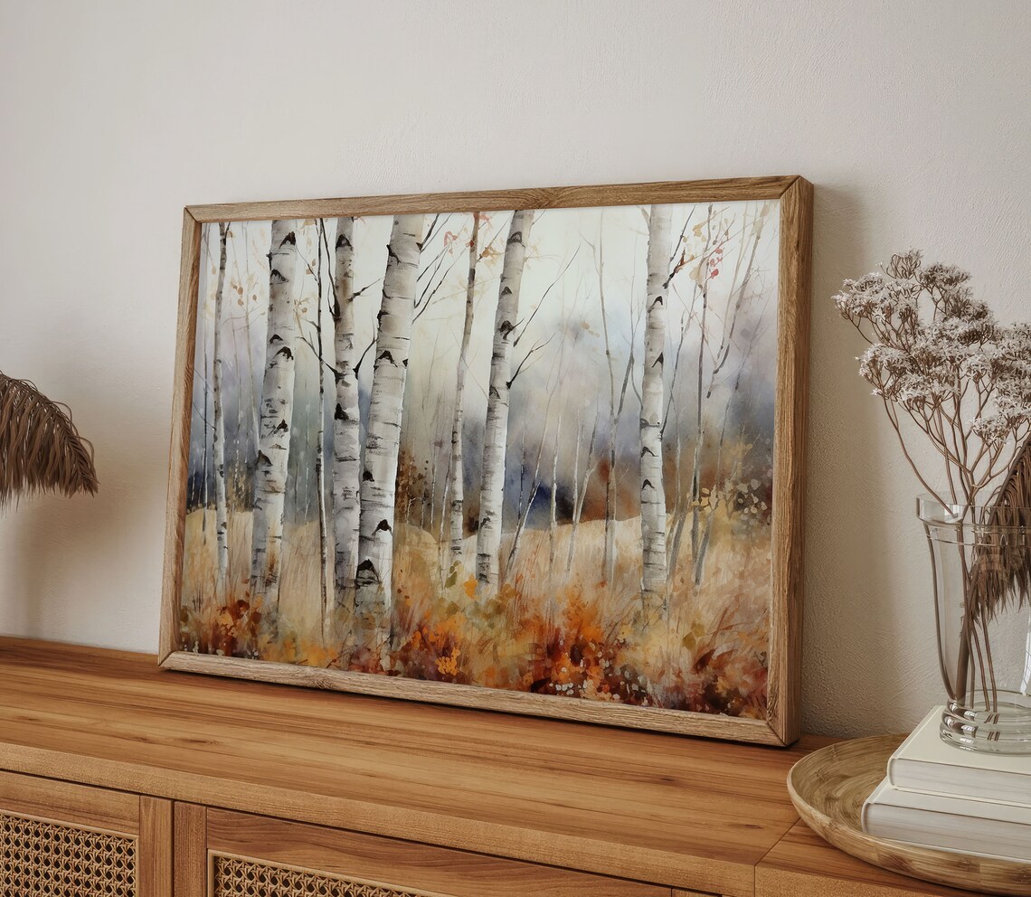 Birches Fall Watercolor Landscape Art Print - Image 3