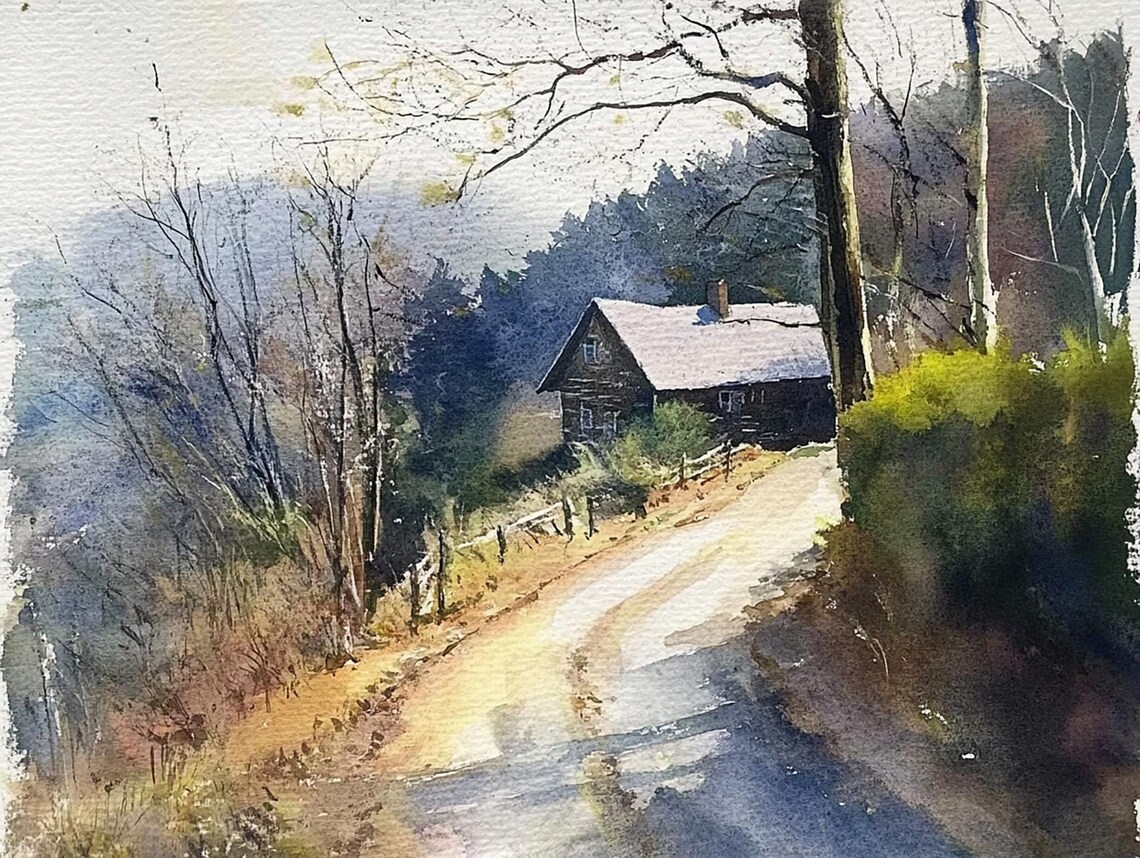 Blue Ridge Mountains Watercolor Art Print, Blue Ridge Parkway