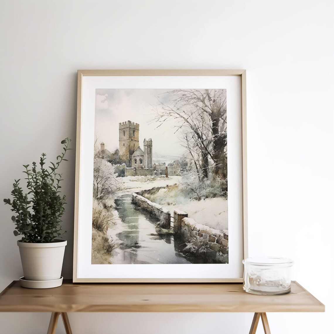 Scottish Castle In Winter Watercolor Art Print - Image 3