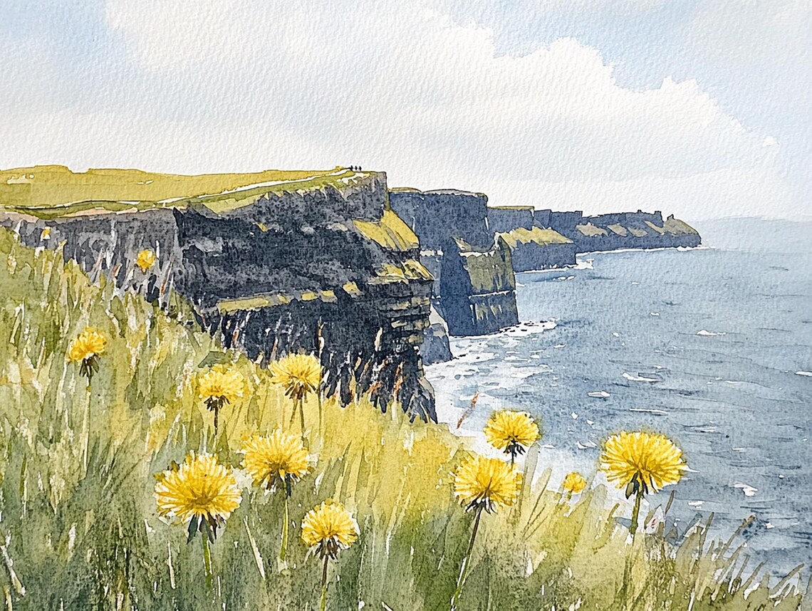 Cliffs Of Moher Watercolor Print, Irish Seascape