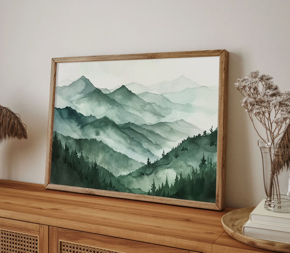Green Mountains Watercolor Art Print, Vermont Landscape - Image 5