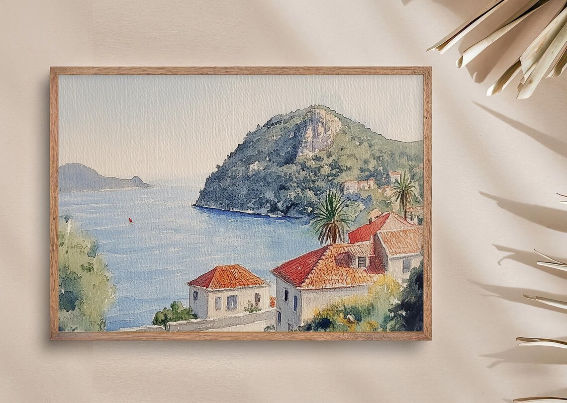 Montenegro Coastal Watercolor Art Print, Adriatic Sea - Image 3