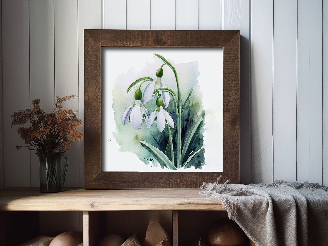 Snowdrop Watercolor Art Print, Spring Floral Botanical - Image 2