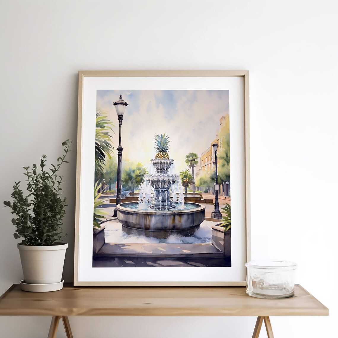 Pineapple Fountain Charleston Watercolor Travel Poster - Image 5