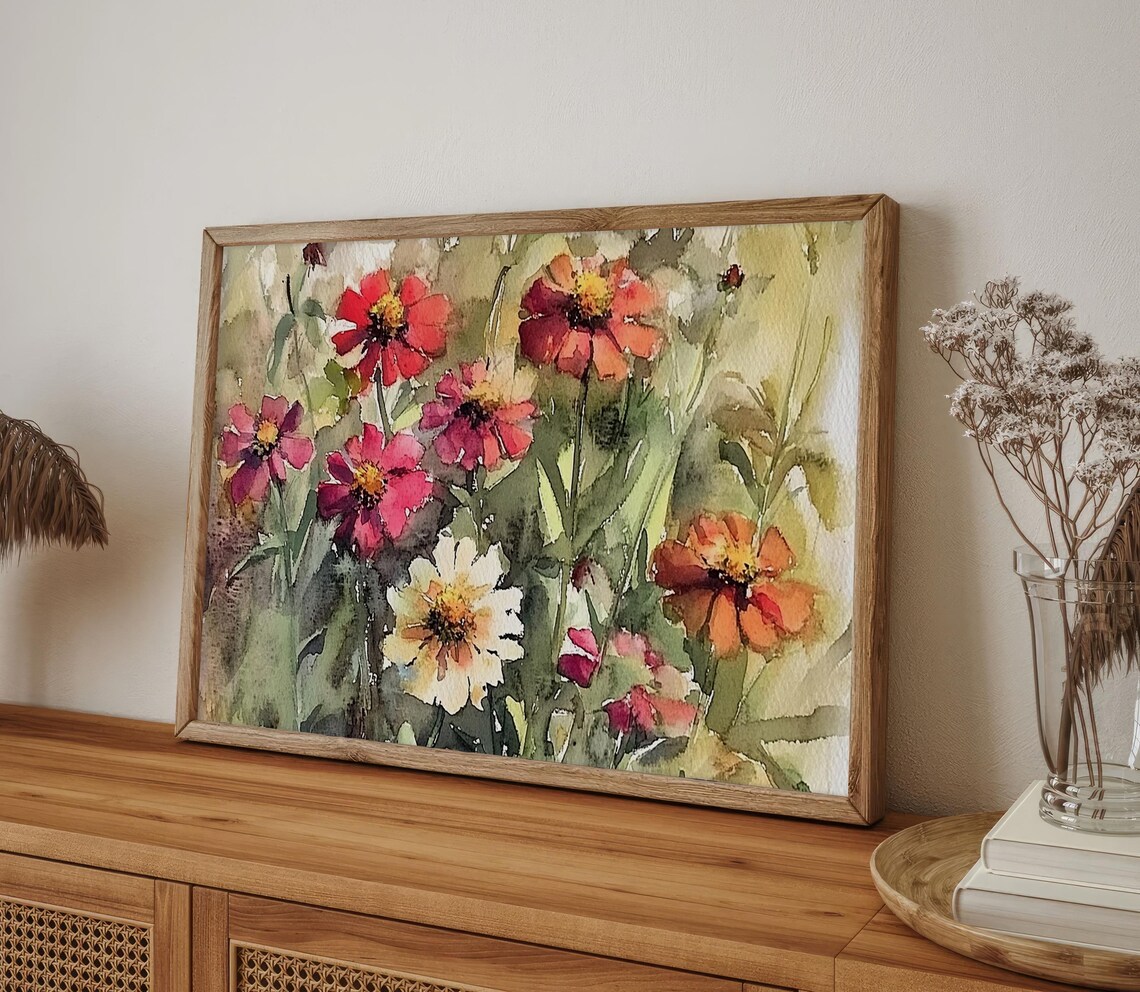 Zinnia Watercolor Floral Art Print, Botanical Poster - Image 4