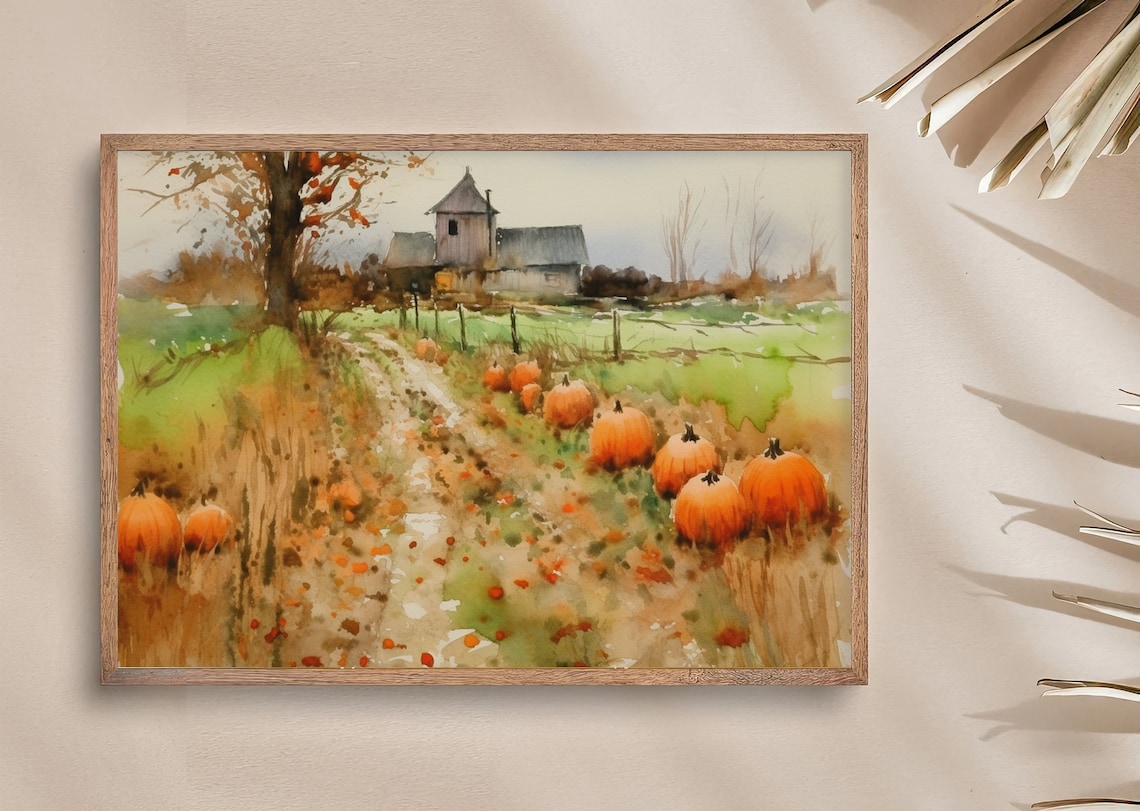 Farm Watercolor Pumpkins Patch Art Print - Image 4