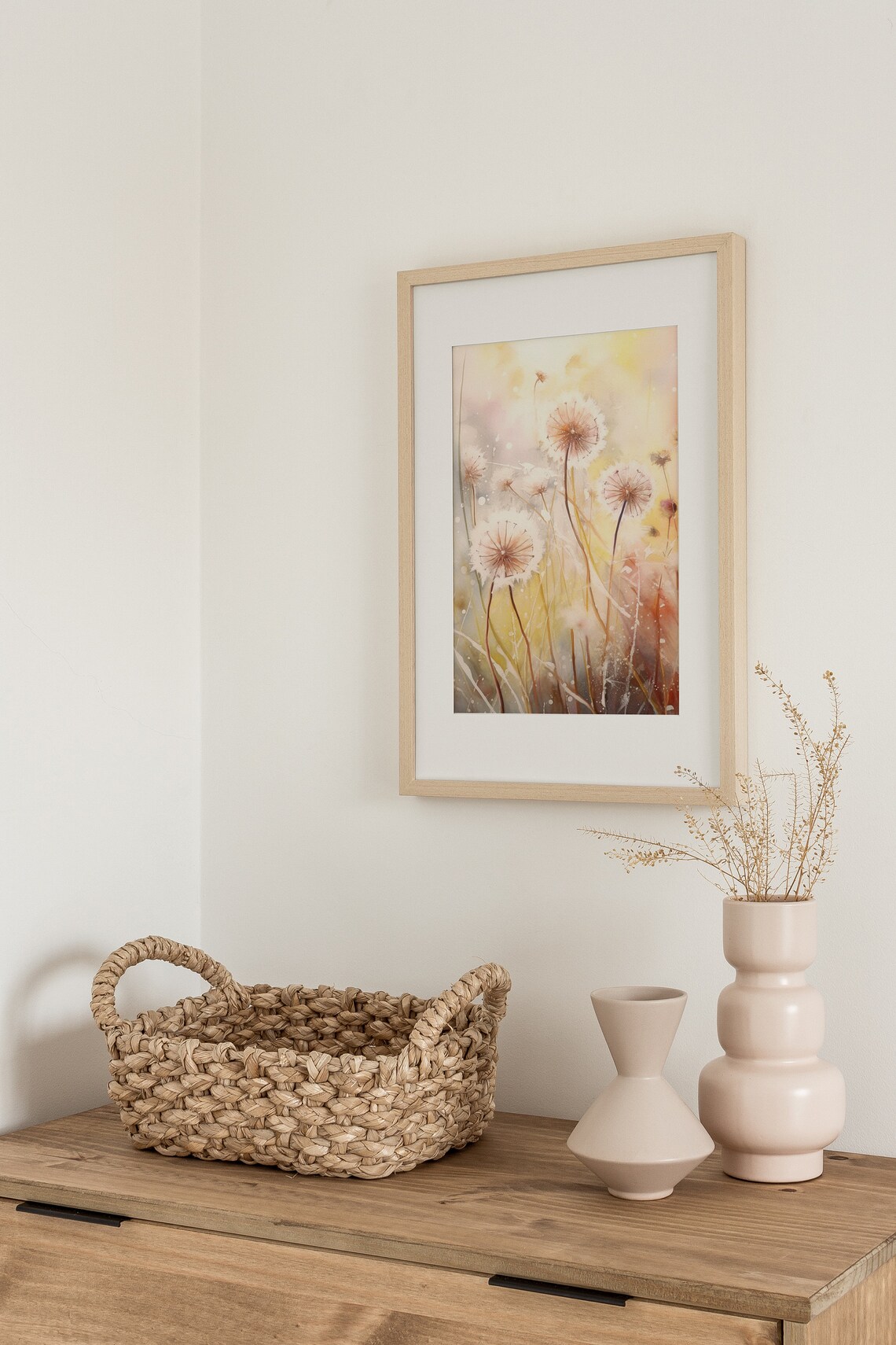 Dandelions Watercolor Neutral Floral Art Print - Image 2