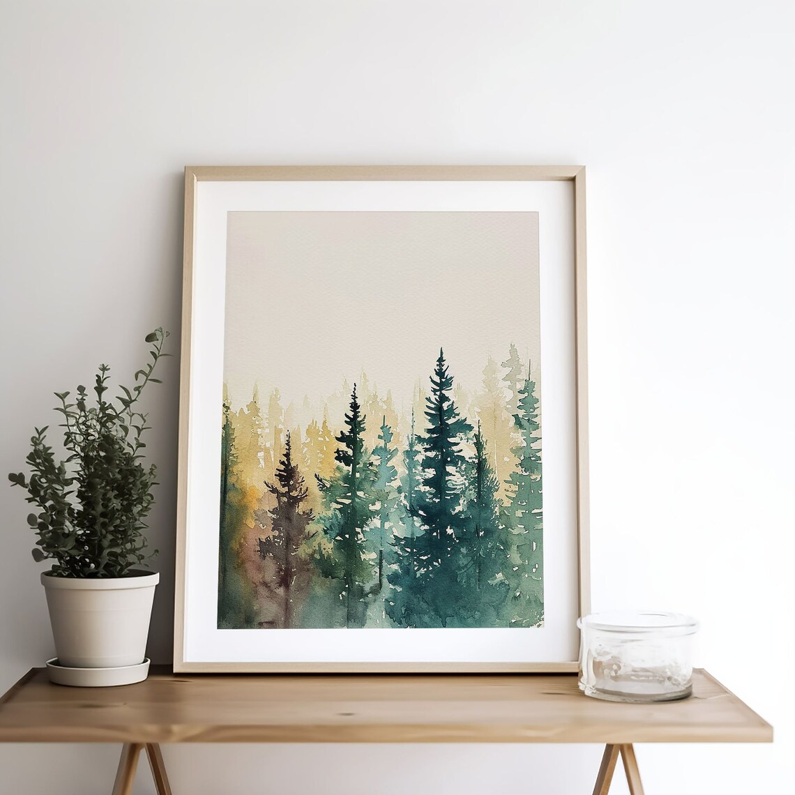 Misty Watercolor Pine Forest Foggy Evergreen Trees Calm Poster - Image 4