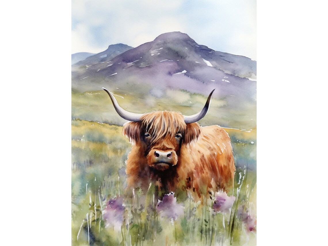 Highland Cow Painting Scotland Watercolor Art Print
