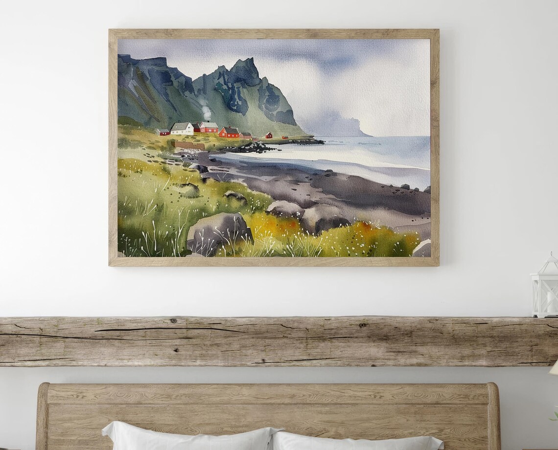 Town of Vik Watercolor Art Print, Iceland Travel Poster - Image 4