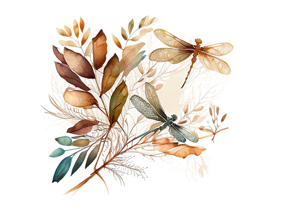 Dragonfly Watercolor Poster, Rustic Botanical Decor