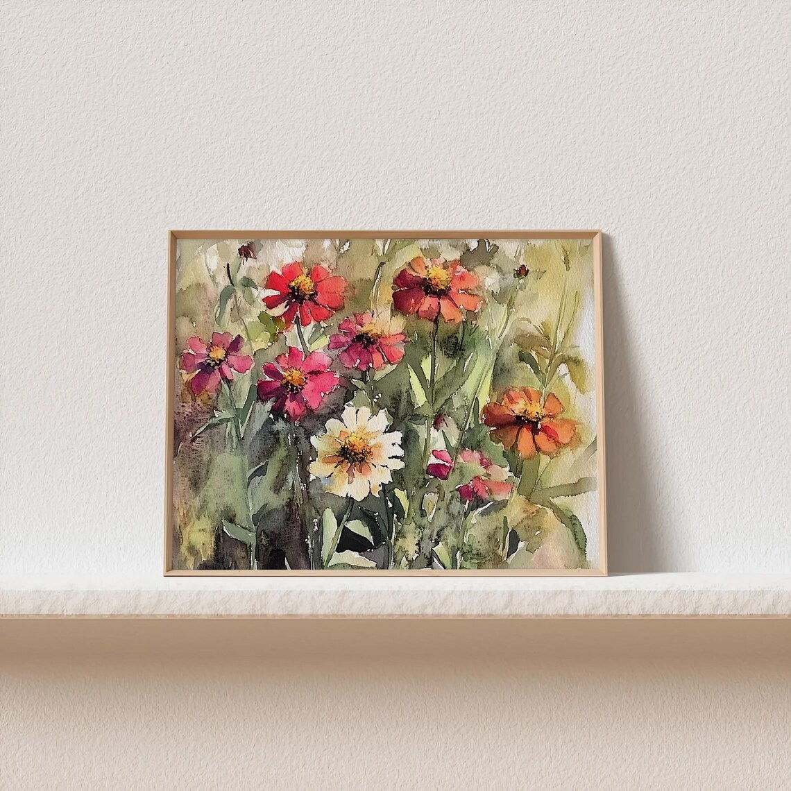 Zinnia Watercolor Floral Art Print, Botanical Poster - Image 2