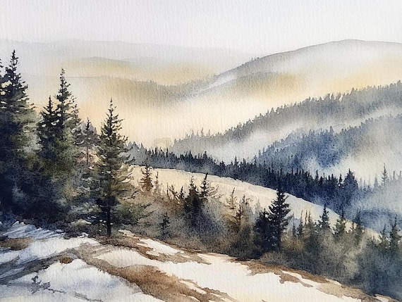 Smoky Mountains Pine Forest Watercolor Art Print