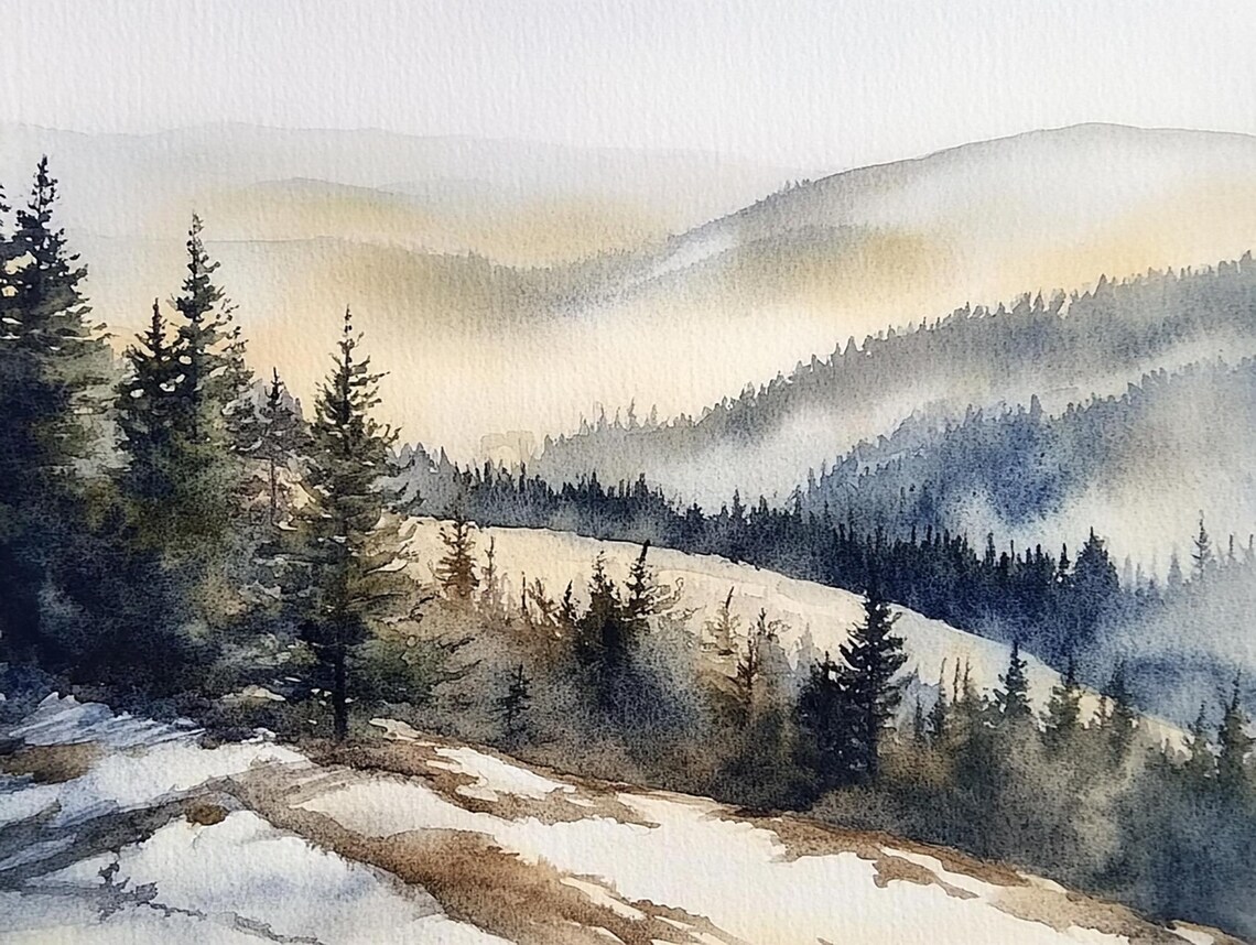 Smoky Mountains Pine Forest Watercolor Art Print