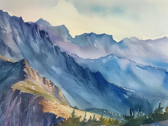 Cascade Range Painting British Columbia Watercolor Art Print Blue Mountain Wall Art Landscape Prints Pacific Crest Trail Artwork
