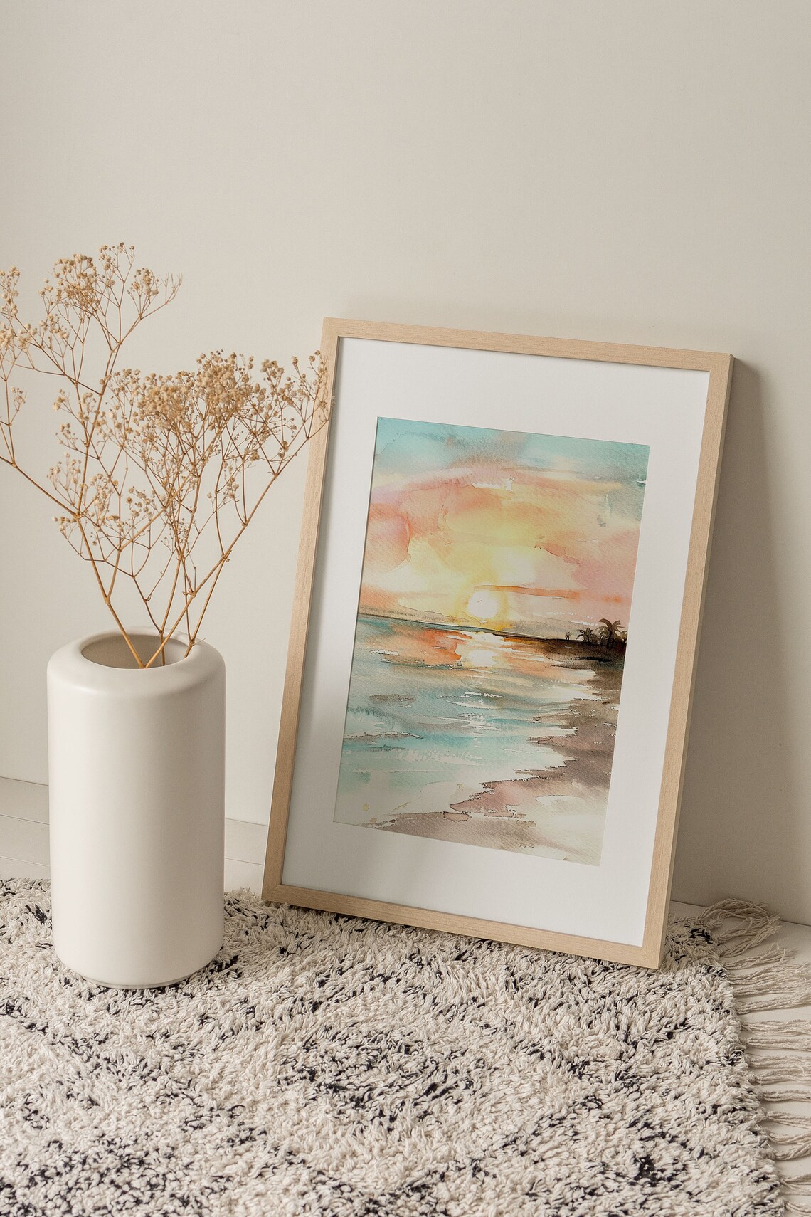 Beach Sunrise Watercolor Seascape Art Print - Image 4