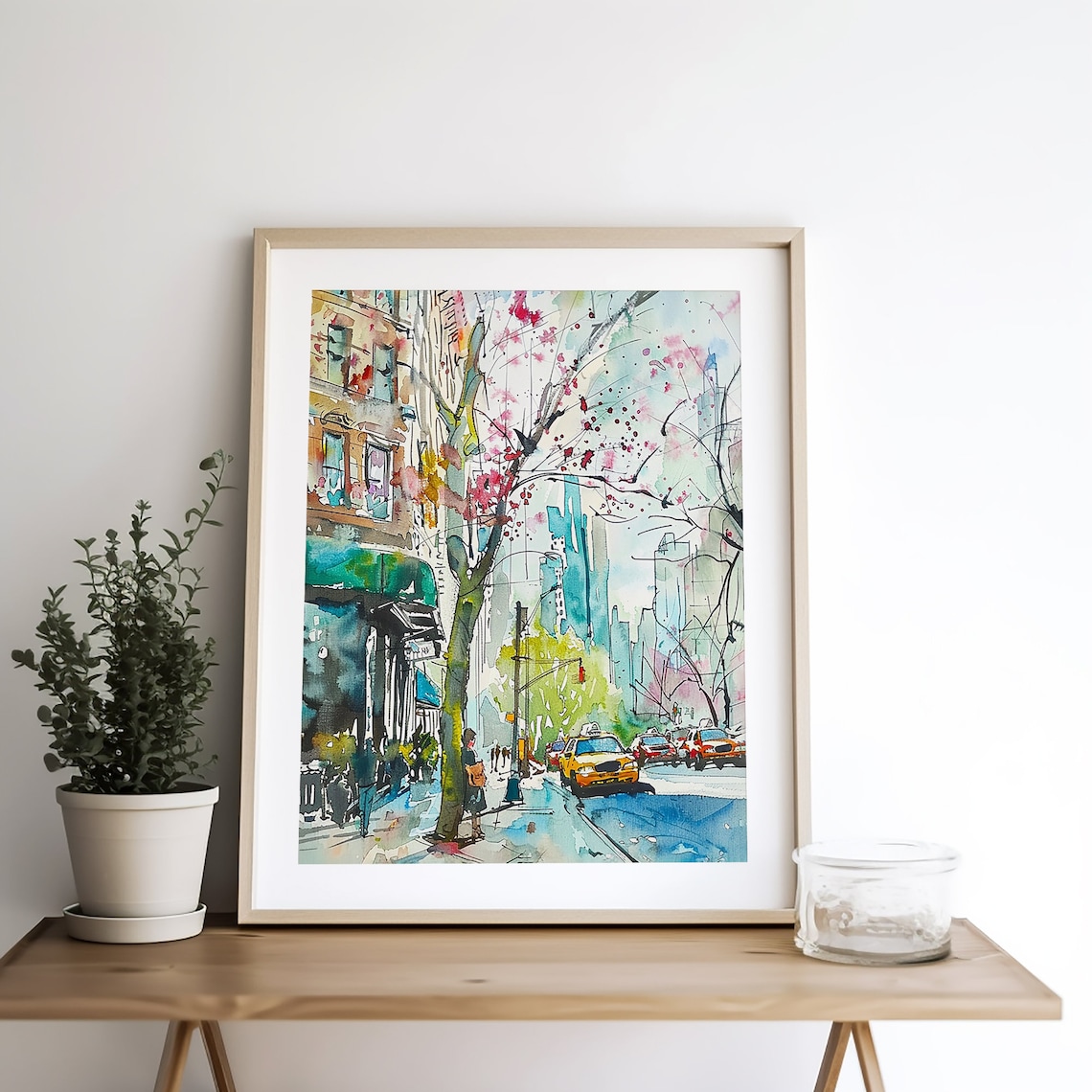 Manhattan Watercolor Art Print, NYC Street Scene - Image 2