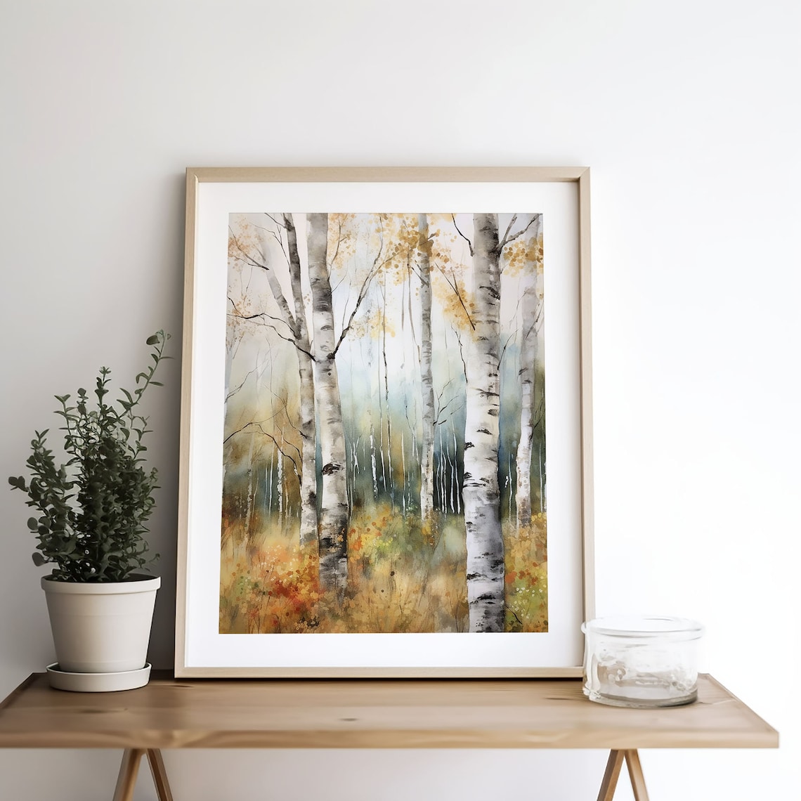 Birch Forest Watercolor Landscape Art Print - Image 2
