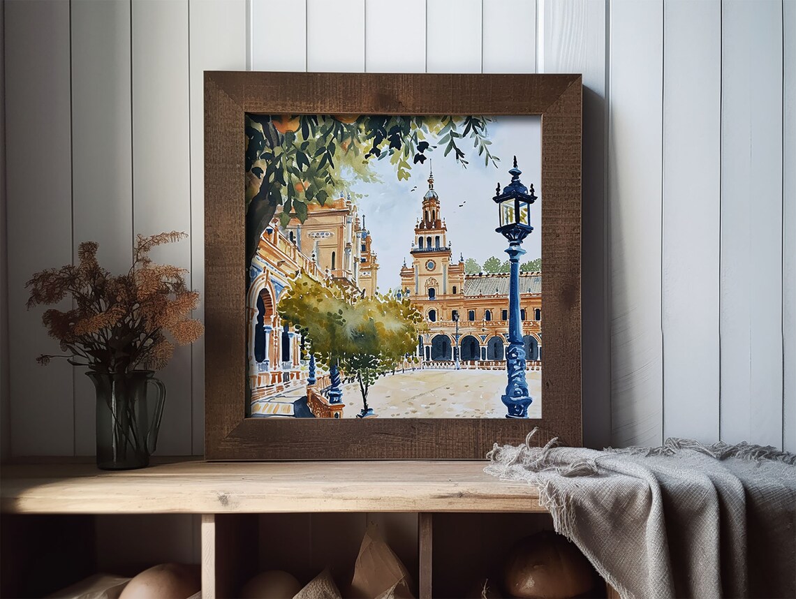 Seville Plaza de Espana Watercolor Travel Poster - Image 2