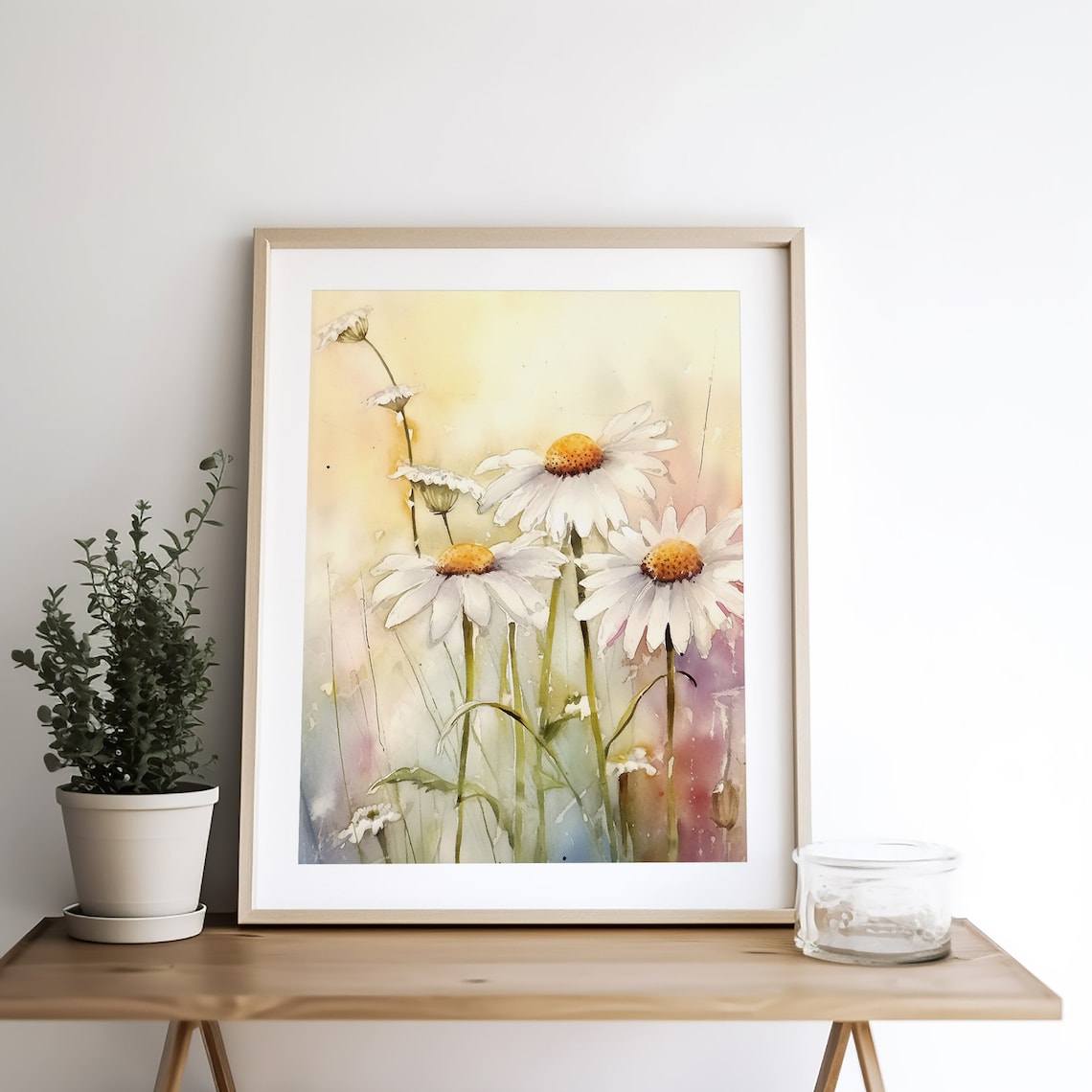 Daisy Watercolor Floral Art Print, Meadow Landscape - Image 4