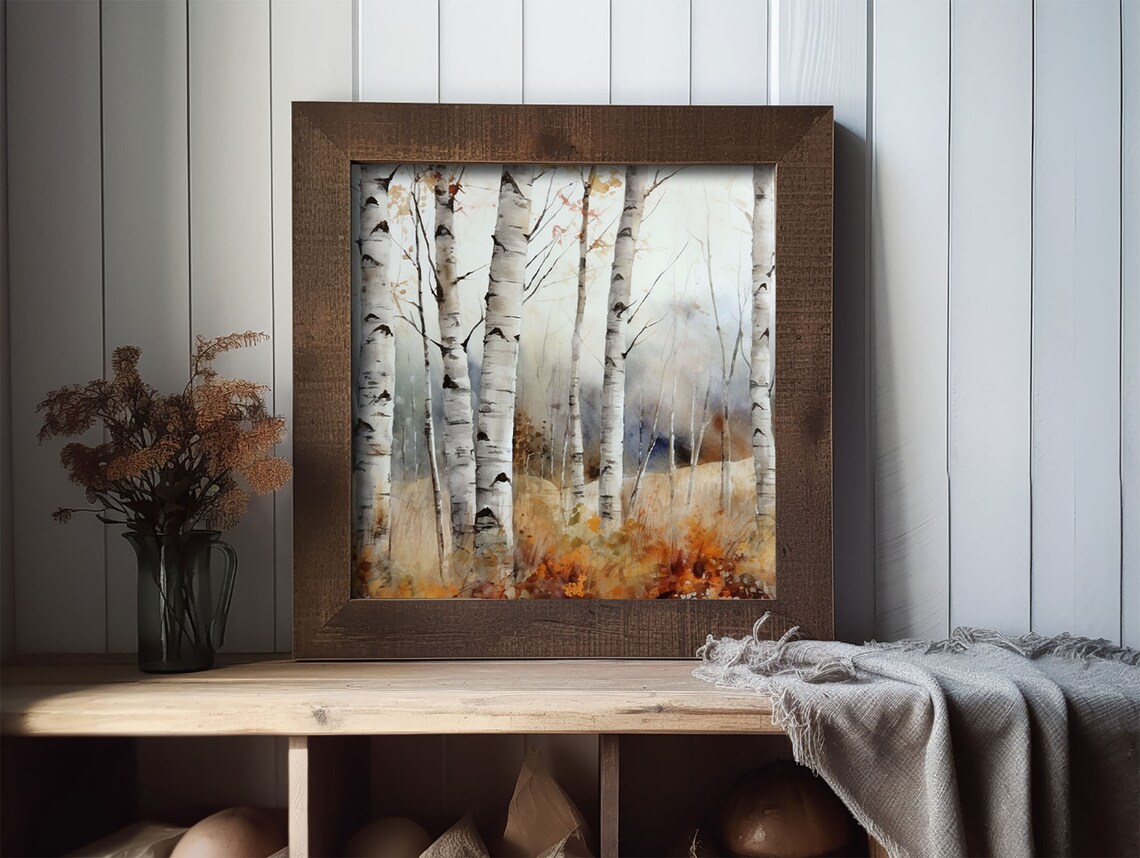 Birches Fall Watercolor Landscape Art Print - Image 2