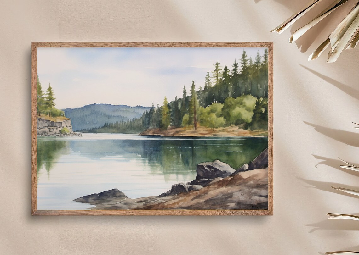 Idaho Watercolor Art Print, Lake Coeur Dalene - Image 4
