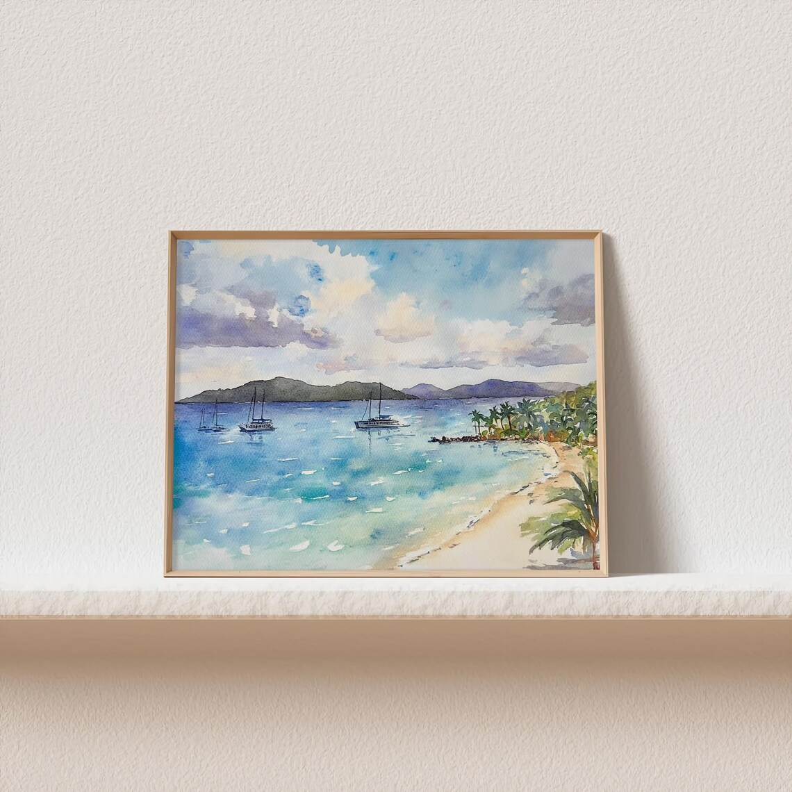 White Bay British Virgin Islands Watercolor Travel Poster - Image 3