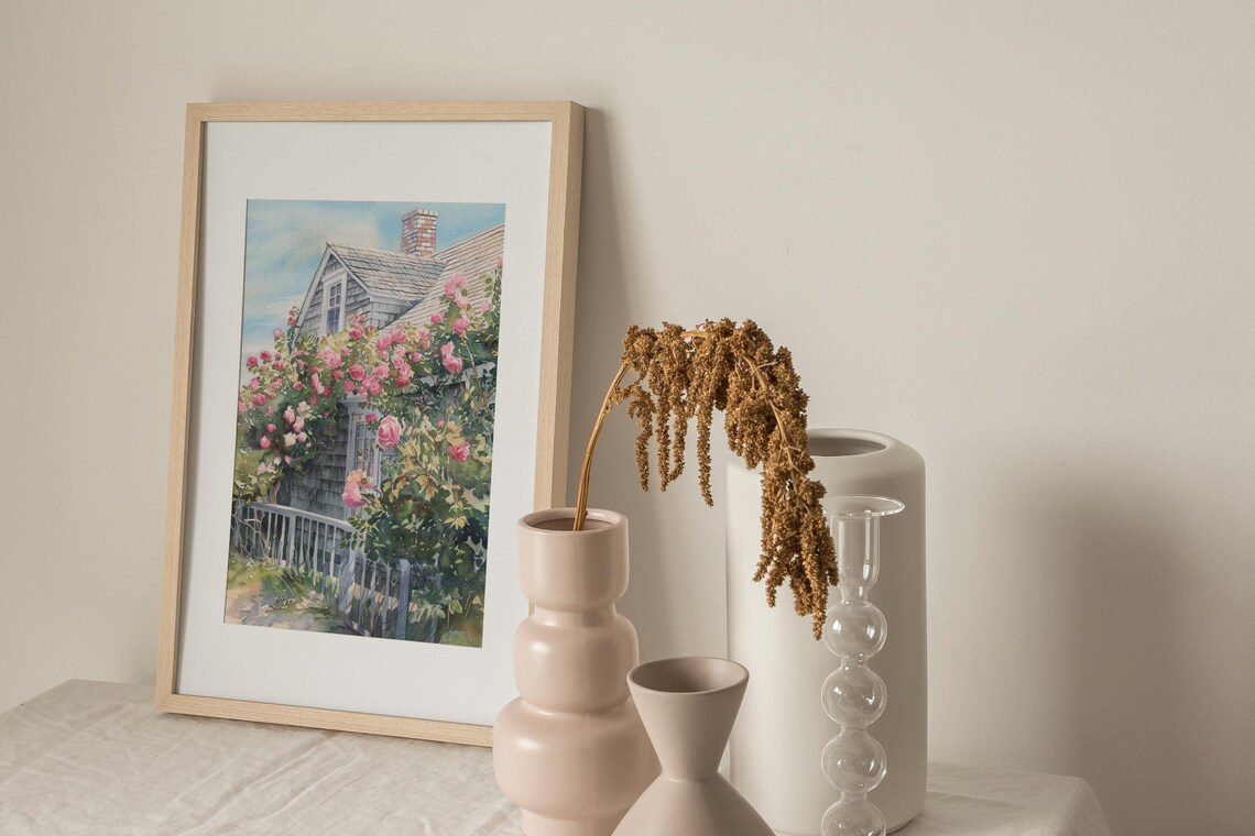 Cape Cod Watercolor Roses Garden Art Print - Image 3